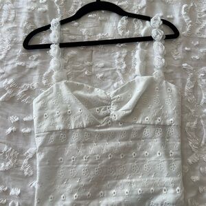 Princess Polly White Embroidered Eyelet Tank Top with Floral Straps